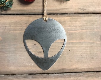 Alien Christmas Ornament-Christmas Decor-Rustic Christmas-extraterrestrial Christmas gift-metal ornaments- christmas decor-stocking stuffer