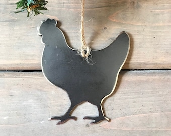 Chicken Christmas Ornament, Christmas Decor, Rustic farmhouse Christmas, metal ornaments, sustainable gifts, recycled steel ornament