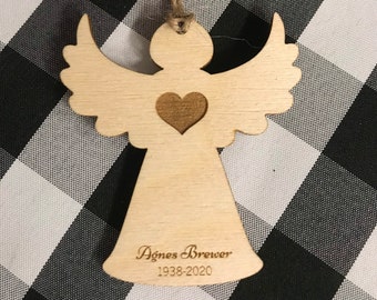 Angel Memorial Ornament- angel ornament- -sympathy gift-  personalized memorial- Christmas ornament-loss of loved one- personalized ornament