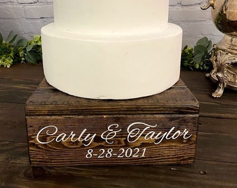 12 Inch Personalized Wedding Cake Stand-Square Wedding Cake stand, Rustic Wedding Cake Stand, Boho Wedding Cake Stand, Farmhouse Wedding