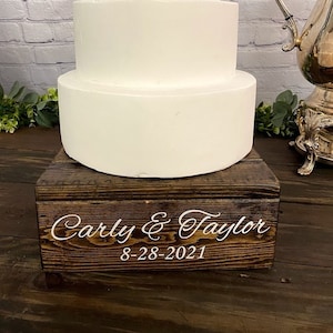 12 Inch Personalized Wedding Cake Stand-Square Wedding Cake stand, Rustic Wedding Cake Stand, Boho Wedding Cake Stand, Farmhouse Wedding