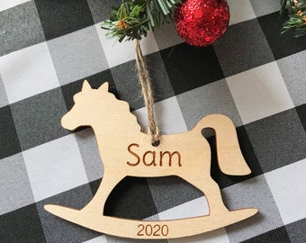 Personalized First Christmas ornament- Baby’s first Christmas - wood Christmas ornament- laser engraved-personalized ornament-rocking horse