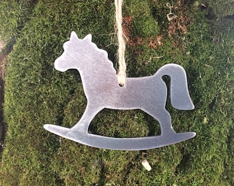 Rocking Horse Metal Christmas Ornament, Christmas Decor, Rustic Christmas