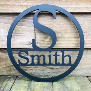 15  Inch Circle Modern Personalized Family Name Metal Sign/ Housewarming gift/ door hanger/ wedding gift/ Christmas gift/ metal monogram