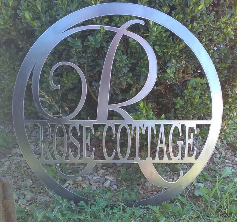 28 INCH Circle Monogram With Last Name Metal Wall Art 28 Etsy