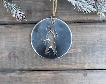 Hiking Christmas Ornament-Christmas Decor-Rustic Christmas-hiking christmas gift-metal ornaments-camping-farmhouse christmas decor-hiker