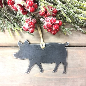 Pig Metal Christmas Ornament, farmhouse Christmas Decor, Rustic Christmas, metal ornament, stocking tags, farm animal ornaments