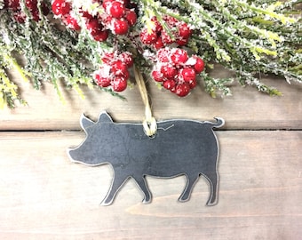 Pig Metal Christmas Ornament, farmhouse Christmas Decor, Rustic Christmas, metal ornament, stocking tags, farm animal ornaments