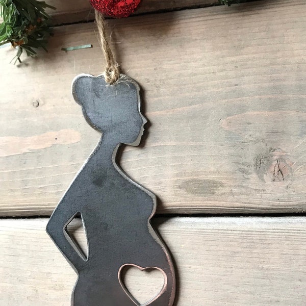 Pregnant expecting Mother Christmas Ornament-Christmas Decor-Rustic Christmas-christmas gift-metal ornaments-maternity gift