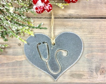 Nurse love Metal Ornament, Christmas Decor, Rustic Christmas, Nurse Ornament, first responders, Nurse Christmas Ornament