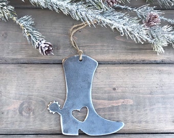 Cowgirl Boot Metal Christmas Ornament, farmhouse Christmas Decor, Rustic Christmas,Boot ornament-cowgirl love-cowgirl gift