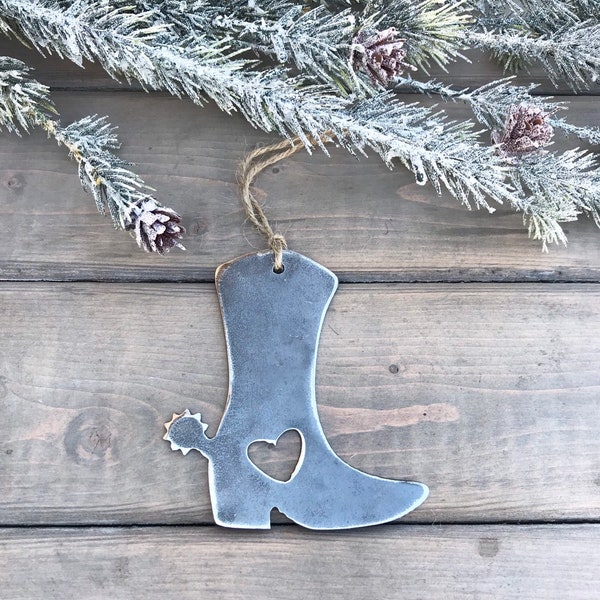 Cowgirl Boot Metal Christmas Ornament, farmhouse Christmas Decor, Rustic Christmas,Boot ornament-cowgirl love-cowgirl gift