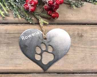 Dog Paw Print metal Ornament, Christmas Decor, Rustic Christmas, Pet Christmas Gift, Dog Christmas ornament, dog christmas gift, puppy love,