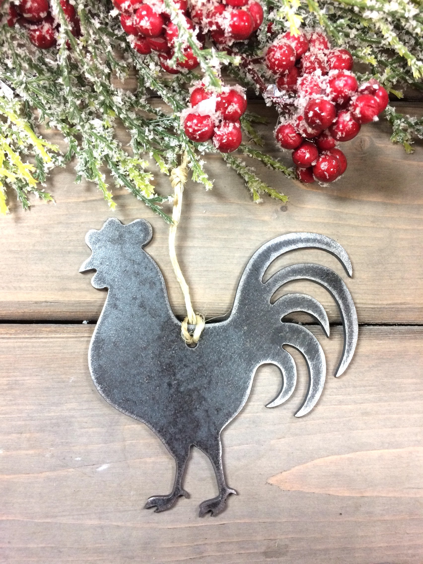 Rooster Metal Christmas Ornament, farmhouse Christmas Decor, Rustic