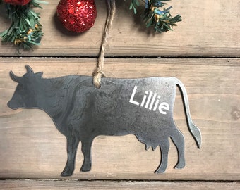 Cow Metal Christmas Ornament, farmhouse Christmas Decor, Rustic Christmas,Farming Christmas Ornament, cow love, cattle ornament