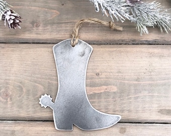 Cowboy Boot Metal Christmas Ornament, farmhouse Christmas Decor, Rustic Christmas, Country Ornament, -cowboy love-Cowboy ornament