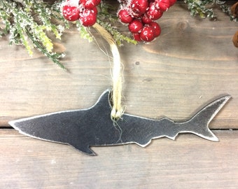 Shark Metal Christmas Ornament, Christmas Decor, Rustic Christmas, shark week favors, sea love, beach love-shark love-shark week