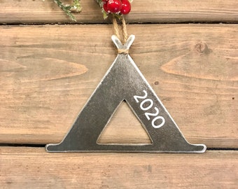 Camping Metal Christmas Ornament, Camping Tent Ornament, Christmas Decor, Rustic Christmas, camping love, rustic camping ornament