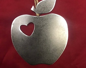 Apple Metal Christmas Ornament, Christmas Decor, Rustic Christmas, Teacher gifts, Teacher Appreciation Gift, Best Teacher Gift