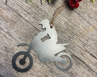 Dirt Bike Metal Ornament, Christmas Decor, Rustic Christmas, farmhouse christmas decor, dirt bike christmas ornament