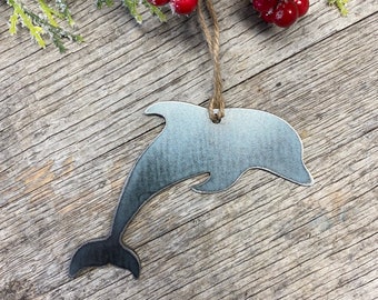 Dolphin Metal Christmas Ornament, Christmas Decor, Rustic Christmas, beach love, dolphin love