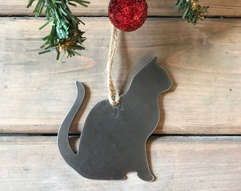 Cat Christmas Ornament, Metal Cat ornament , Rustic Christmas, Pet Christmas Gift, cat Christmas ornament, cat Christmas gift, cat lover