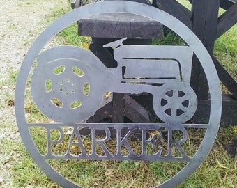 20 INCH Customized Tractor  Sign with Name, barn sign, farm sign, barn metal sign, metal tractor