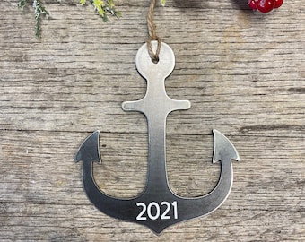 Nautical Anchor Metal Ornament, Christmas Decor, Rustic Christmas, Boating Christmas Ornament