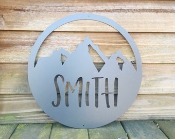 18 Inch Circle Custom Mountain Metal Sign/adventure awaits metal sign type/the mountains are calling metal sign type/last name metal sign