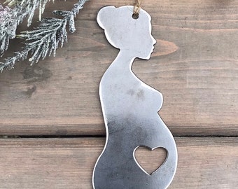 Pregnant expecting Mother Christmas Ornament-Christmas Decor-Rustic Christmas-christmas gift-metal ornaments-maternity gift