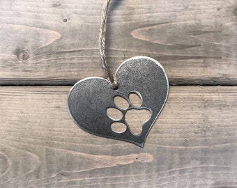 Paw Print Christmas Ornament, industrial Christmas Decor, Rustic Christmas, Dog Christmas keepsake, pet ornaments