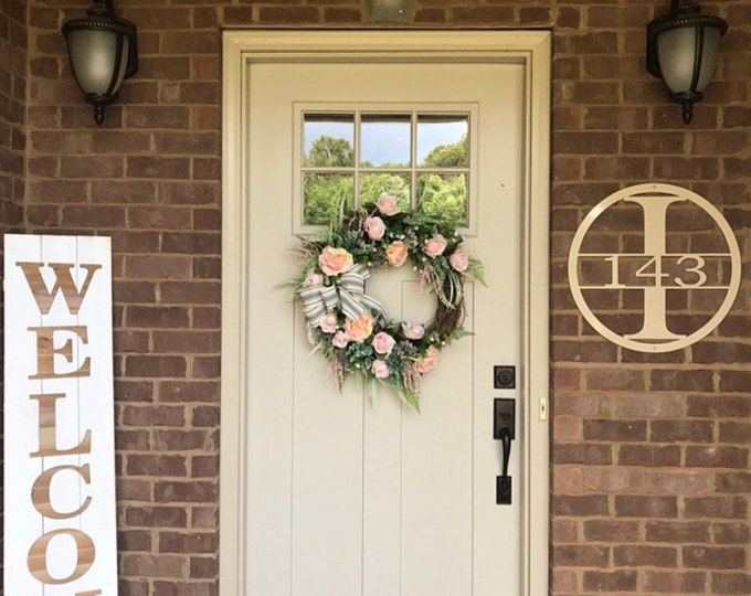 Featured listing image: 15 Inch Circle Personalized Family Name Metal Sign/ Door Hanger/ House Warming Gift/ Real Estate Gift/ Metal Monogram Sign/Front Porch Decor