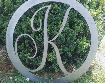 28 Inch Circle Monogram Metal Sign 28 Inch-Round Monogram Metal Sign-Custom Metal Sign With Initial