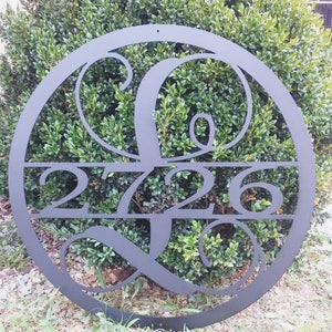 24 Inch Circle Monogrammed Metal Sign with House Number, Monogrammed Address Sign, Personalized Address Sign image 2