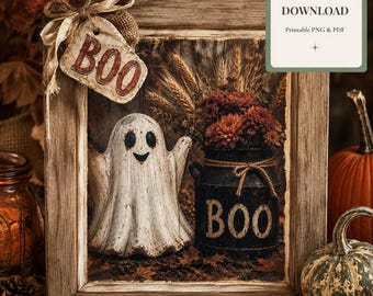 Fantasma adorable para imprimir / Descarga digital de Halloween / Hoja para recortar / Imprimible para decoupage y manualidades