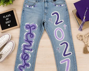 Personalized Senior Jeans 2027 | Hand Painted Graduation Jeans | Custom Senior Pants | Senior Photo Outfit | Graduation Gift