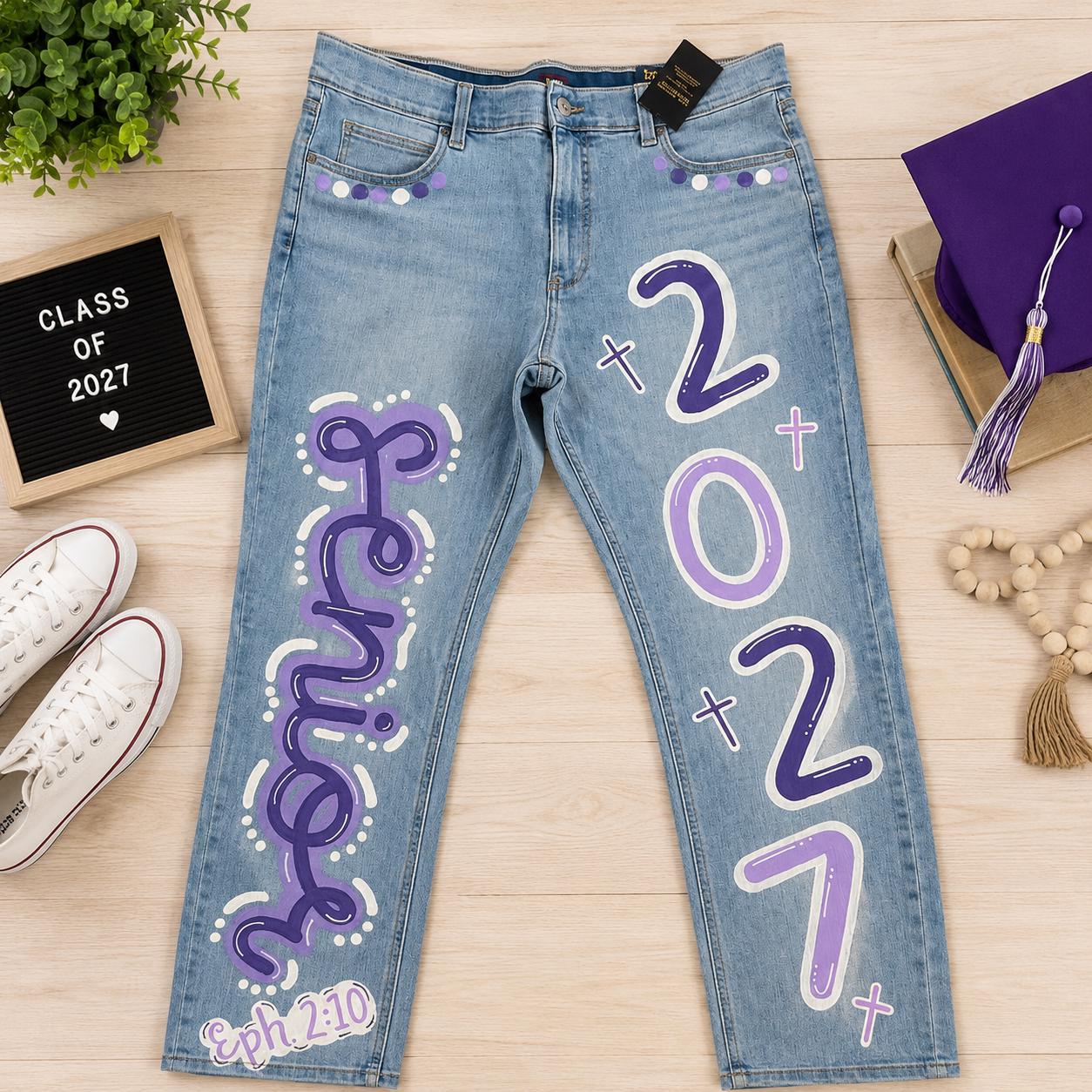 Painted flower jeans - Etsy 日本