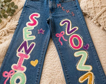 Personalized Senior Jeans 2027 | Hand Painted Graduation Jeans | Custom Senior Pants | Senior Photo Outfit | Graduation Gift
