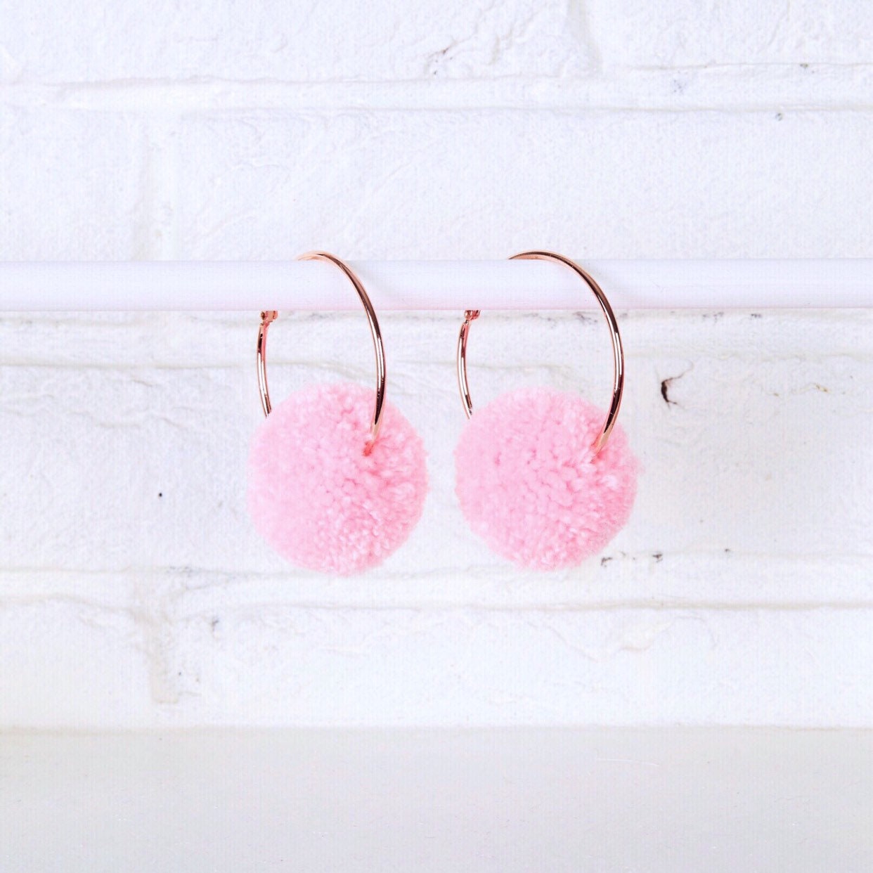 Candyfloss Pink Pom Earrings Pom Pom Hoops Pom Pom | Etsy