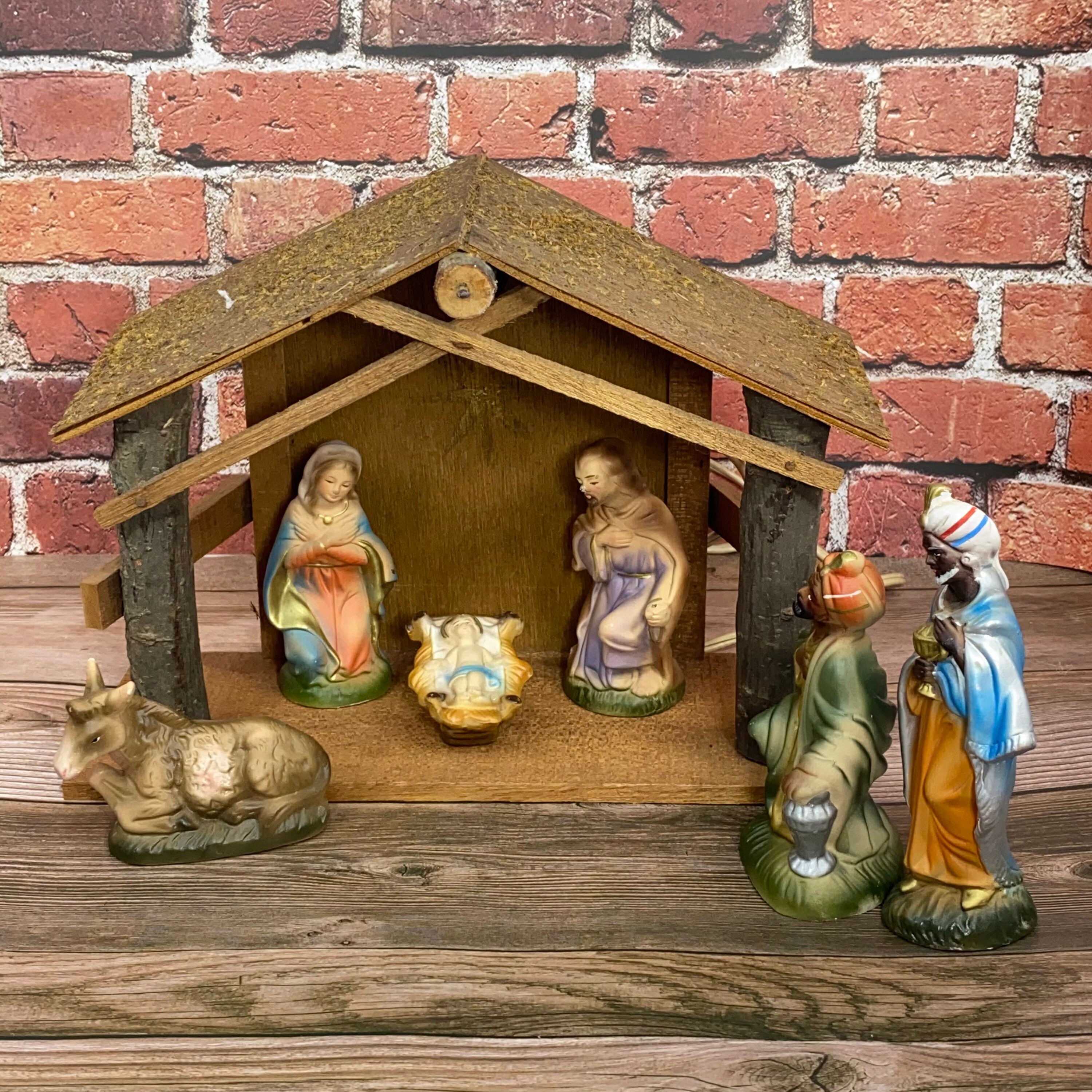 Vintage Christmas Nativity Scene Set Manger Baby Jesus Mary Etsy