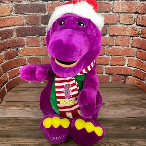Vintage Navidad Barney el Dinosaurio Púrpura Peluche Santa
