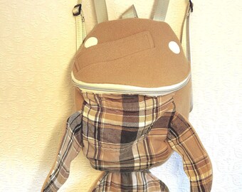 Repurposed Denim Mini Backpack: Upcycled Jeans, Handmade in Alaska. Pale pink color