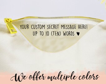 Borsa per il trucco personalizzata, messaggio interno, borsa per il trucco personalizzata, regalo da damigella d'onore, regalo della madre della sposa, regalo di compleanno, regalo per lei