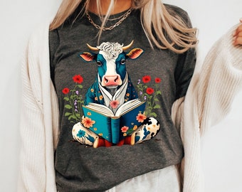 Cow Book lover gift, Book shirt, Book Gift, Book Lover Gift, Reading Book, Bookworm Gift, Spooky Book shirt, Cowgirl bookish