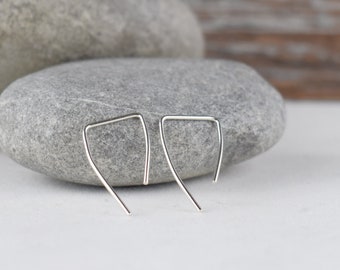 sterling silver angled threader earrings, hypoallergenic handcrafted lightweight simple minimalist everyday threaders, gift for her girl