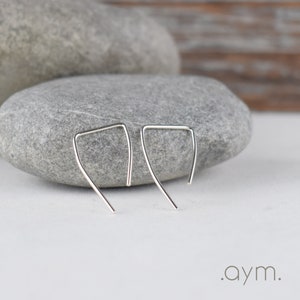 sterling silver angled threader earrings, hypoallergenic handcrafted lightweight simple minimalist everyday threaders, gift for her girl image 1