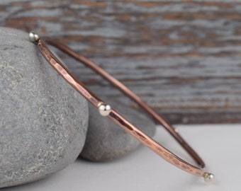 silver studded copper bangle bracelet - hand forged mixed metal stacking bangle