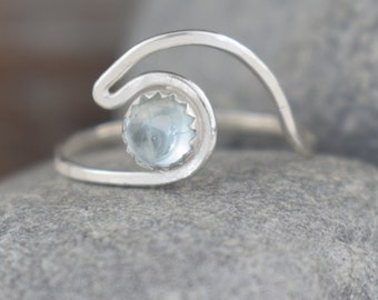 gemstone wave ring - handcrafted sterling silver - aquamarine, moonstone, lapis lazuli, turquoise