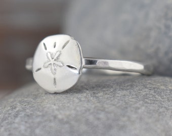 sterling silver sand dollar ring - beach lover gift for her