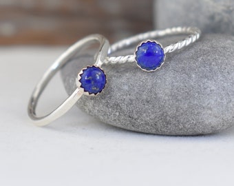 lapis lazuli sterling silver stacking ring - hammered or twist band, 7th anniversary 9th anniversary gift for her wife girl stocking stuffer